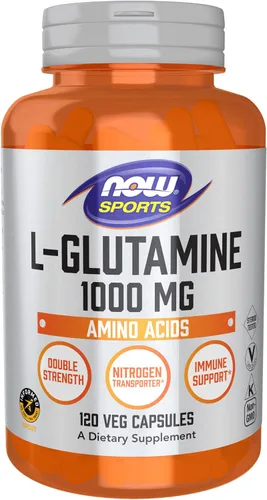 NOW Foods Nutrición deportiva, L-glutamina, doble fuerza 1,000 mg, aminoácidos, 120 cápsulas vegetales