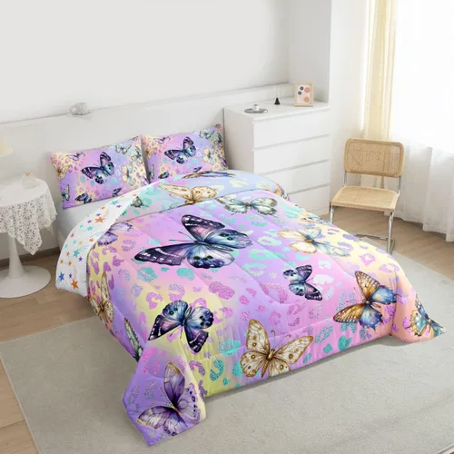 Miniatura 2 de Feelyou Juego de Edredón de Mariposas Coloridas Twin Patrón Impreso de Acuarela Arcoíris Ropa de Cama Acolchada para Dormitorio de Niñas Tie Dye