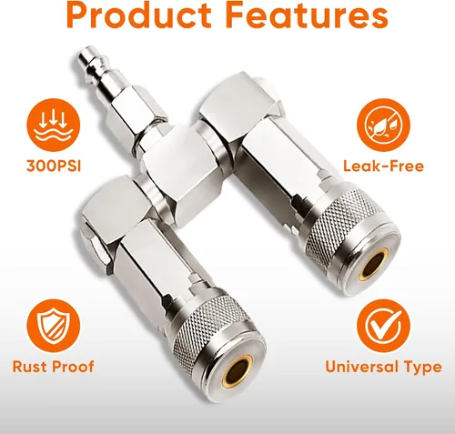 Miniatura 5 de FIXSMITH Conector de manguera de aire: divisor de manguera de aire de 2 vías, 1/4 en NPT, accesorios para compresores de aire, conectores giratorios