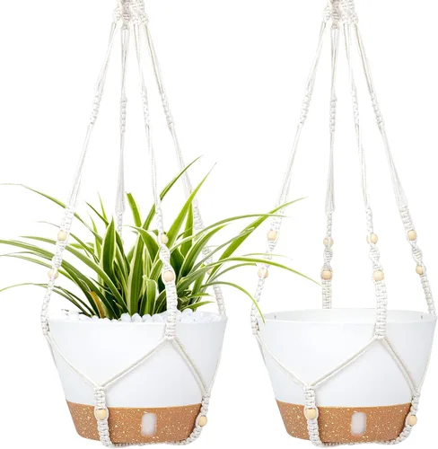 Miniatura 14 de QCQHDU Paquete de 2 macetas colgantes de 10 pulgadas para plantas de interior y exterior, cestas colgantes macetas de flores con bandeja de depósito