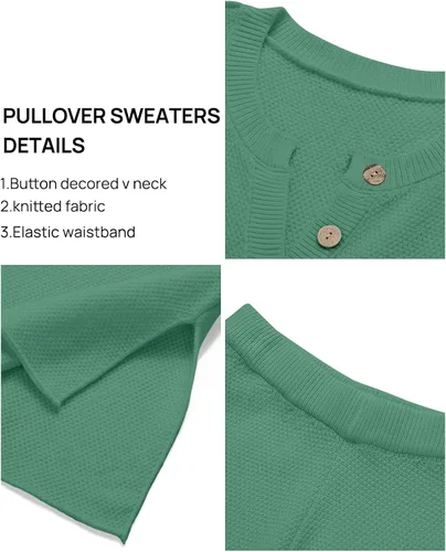 Miniatura 7 de MEROKEETY Conjunto de 2 piezas para mujer, de manga larga, con botones, suéter y pantalones, conjuntos de descanso