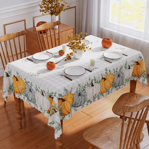 Miniatura 3 de Mantel rectangular de otoño de 52 x 70 pulgadas, decoración de otoño para el hogar, decoración de calabaza impermeable para decoración de temporada