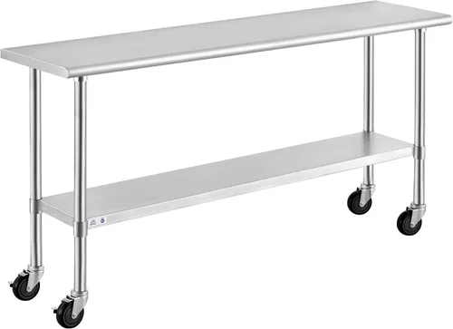 Miniatura 29 de Mesa de acero inoxidable para preparación y trabajo con protector contra salpicaduras, 24x72 pulgadas