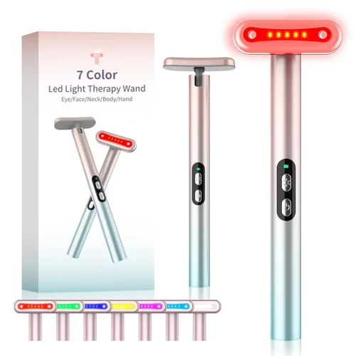 Miniatura 7 de Terapia de luz roja, terapia de luz facial LED, 7 colores, varita de belleza para ojos, masajeador facial rojo para cuidado de la piel y herramienta
