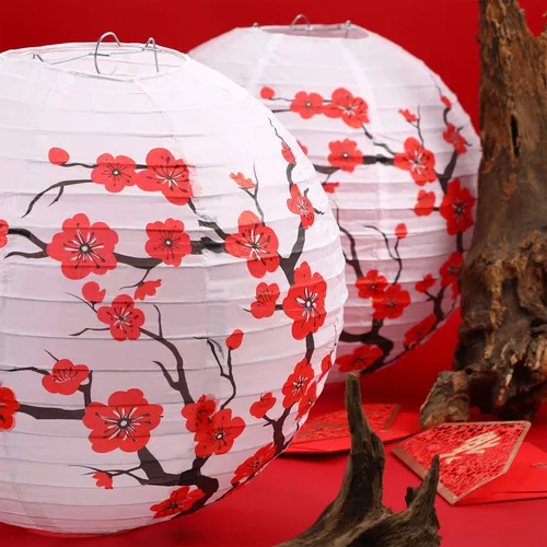 Miniatura 3 de Blulu Paquete de 6 faroles de papel chinos japoneses con flor de cerezo rojo para decoración de fiesta de boda y hogar, 11.8 x 11 pulgadas