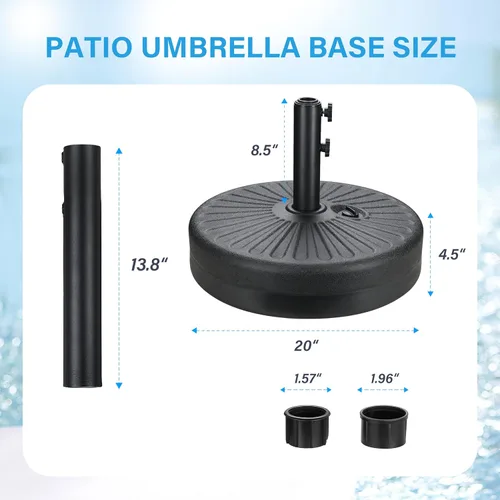 Miniatura 6 de HealSmart Base de sombrilla de patio de 20 pulgadas, 50 libras, duradera, rellenable, soporte resistente para césped al aire libre, cubierta, junto