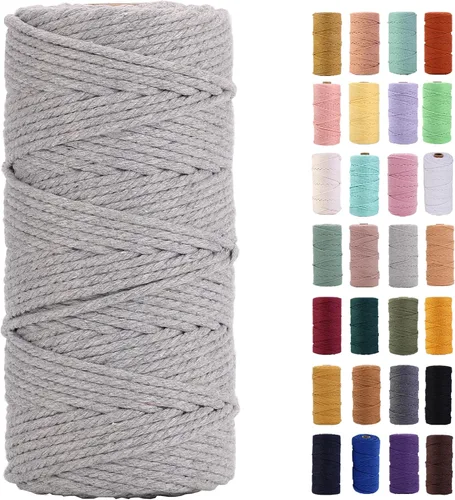 Miniatura 16 de Cordón de macramé gris rosado de 0.118 in x 109 yardas, cuerda de algodón colorido de algodón suave para colgar en la pared, colgar plantas