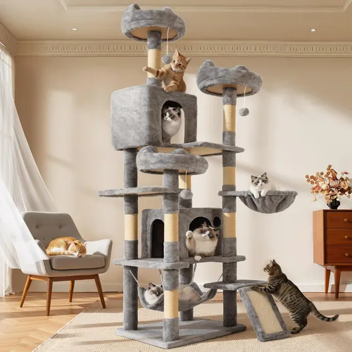 Miniatura 9 de YITAHOME Árbol para gatos de 75 pulgadas de alto para interior: torre multinivel para gatitos con condominios para gatos, perchas superiores, rampa