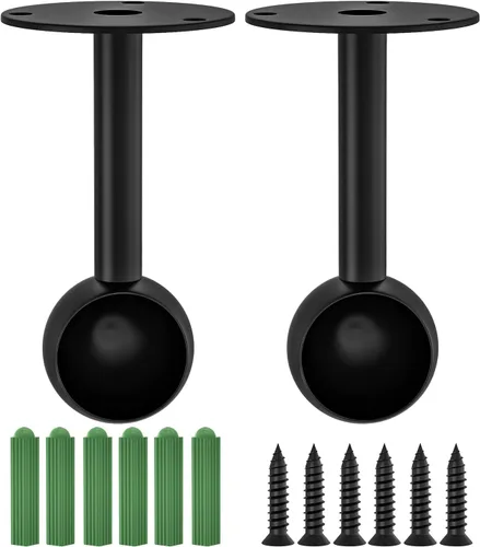 Miniatura 7 de Soportes para barra de armario con acabado negro mate de 0.63 pulgadas, soportes de montaje en techo, soportes de extremo de barra de cortina