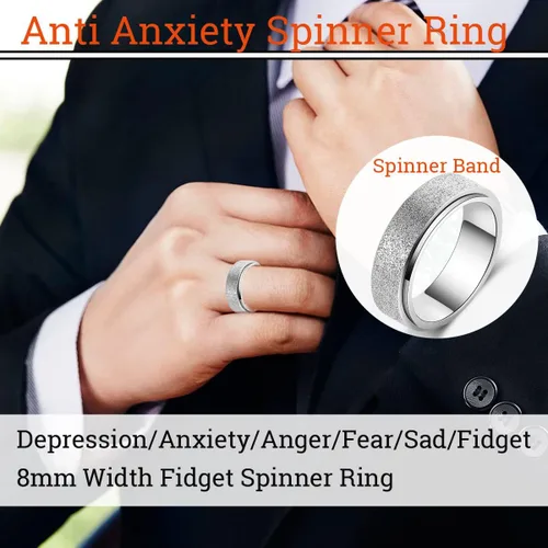 Miniatura 8 de Anillo giratorio antiestrés para mujeres y hombres, anillo de ansiedad de acero inoxidable para hombre, anillos de pulgar de 0.315 in de ancho
