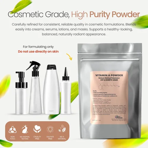 Miniatura 7 de Vitamina A en polvo palmitato de retinilo, retinol puro en polvo, vitamina soluble en agua, vitamina A USP y grado cosmético (4 onzas / 3.99 oz)