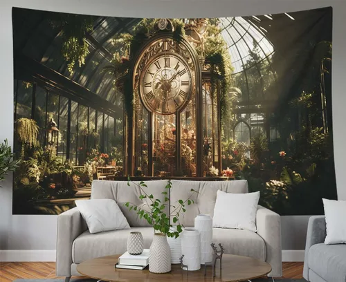 Miniatura 30 de EMMTEEY Tapiz de pared con bosque - Árbol de pino verde y niebla, arte de pared natural, 80x60 pulgadas, tapiz grande de estilo bohemio para sala