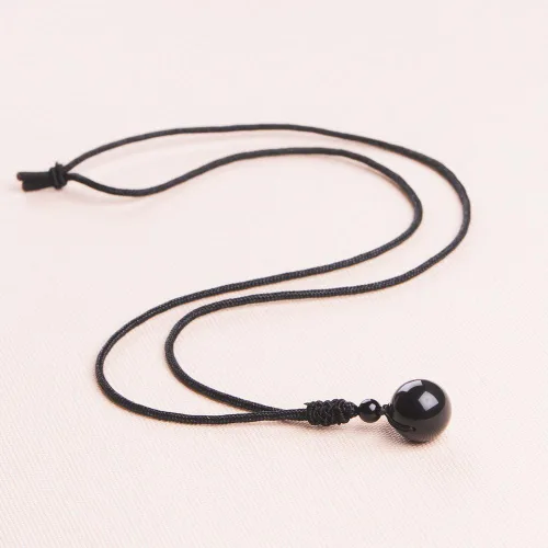Miniatura 49 de iSTONE Collar unisex con dije de cuentas redondas auténticas, cadena de cuerda negra de 24 pulgadas para hombres y mujeres