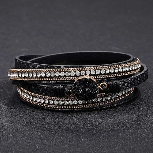 Miniatura 2 de Fesciory - Pulseras envolventes de cuero para mujer, brazaletes con cuentas de cristal de leopardo, estilo bohemio, multicapa