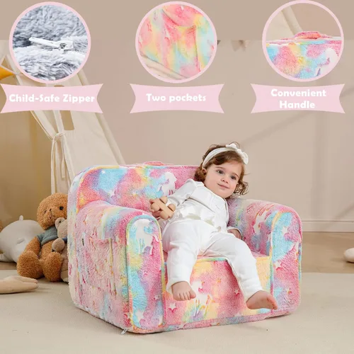 Miniatura 4 de Cómoda silla de espuma para niños, sillón para niños, sofá para niños, sofá para niños, silla de lectura con brillo en la oscuridad (rosa brillante)