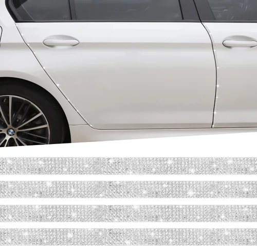TOMALL Bling Protector de Puerta de Coche con Parachoques de Cristal Antiarañazos, Tira de Cristales Adhesiva para Protector de Parachoques de Blanco