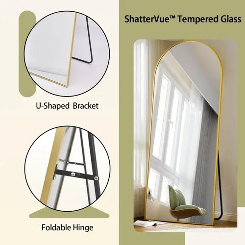 Miniatura 2 de BEAUTYPEAK Espejo de Arco de Cuerpo Entero, 76"x34" Espejos de Pared, Espejo de Piso de Cuerpo Completo Extragrande, Marco de Aleación de Aluminio