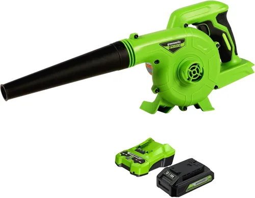 Greenworks Soplador de Taller Inalámbrico de 24V (90 MPH / 180 CFM / 200+ Herramientas Compatibles), Batería de 2.0Ah y Cargador Incluidos