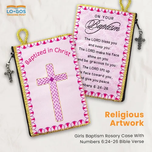 Miniatura 14 de Bolsa de rosario católico, estuche de rosario de bautismo para niños con números 6:24-26, versículo de la Biblia, 4 x 6 pulgadas, joyería y monedero