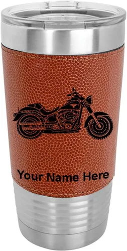 Miniatura 13 de LaserGram Vaso aislado al vacío de 20 onzas, motocicleta, grabado personalizado incluido (cuero sintético, rústico)