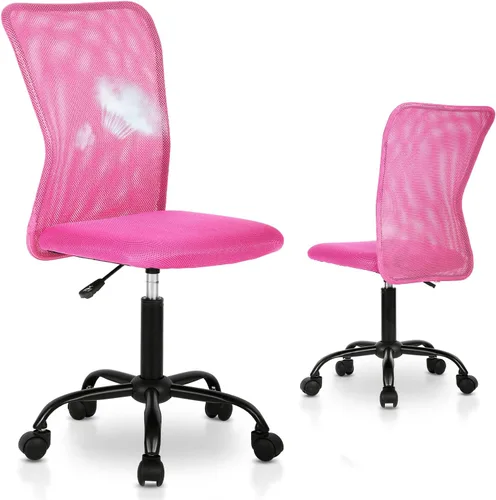 Miniatura 12 de Silla de oficina enrollable sin brazos de malla pequeña, silla de computadora ergonómica, sillas de oficina giratorias sin brazos con soporte Blanco
