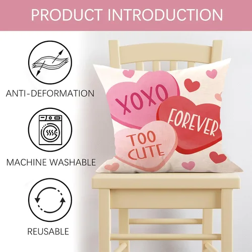 Miniatura 3 de Juego de 4 fundas de almohada decorativas para el día de San Valentín de 18 x 18 pulgadas, color rosa y rojo con texto en inglés "Hello Love Be My