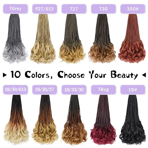 Miniatura 6 de Trenzas de ganchillo rizadas francesas de 22 pulgadas, 8 paquetes, trenzas de caja diosa grises para mujeres, de ganchillo pre-trenzadas con Trenzas