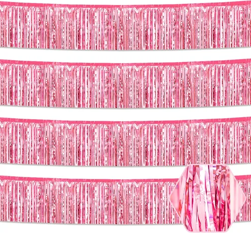 Miniatura 17 de Paquete de 4 guirnaldas de flecos de papel de aluminio negro de 10 pies con serpentinas metálicas de oropel para colgar en la pared, telón de fondo