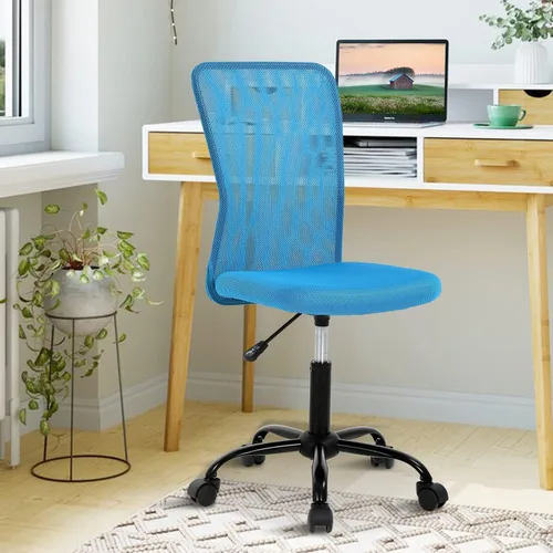 Miniatura 20 de Silla de oficina pequeña, silla de escritorio sin brazos con ruedas, silla ergonómica para computadora con soporte lumbar, silla giratoria de malla