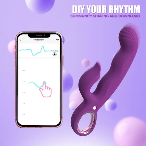 Miniatura 4 de Vibrador de empuje con control APP para mujeres, en forma de conejo y dedo, con 7 empujes y 7 vibradores, juguetes para adultos con control remoto