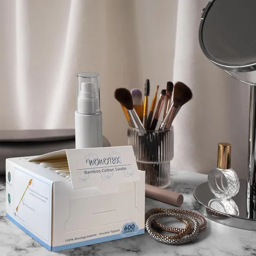 Miniatura 6 de WOWOTEX Hisopos de algodón de bambú, 600 unidades, 1 caja, una punta puntiaguda y una punta redondeada, bastoncillos de algodón biodegradable