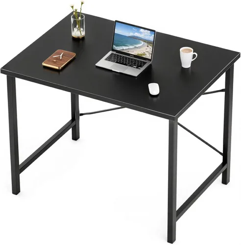 Sweetcrispy Escritorio de oficina pequeño para computadora de 32 pulgadas, para estudiar, escribir, trabajar con marco de metal, mesa de madera,