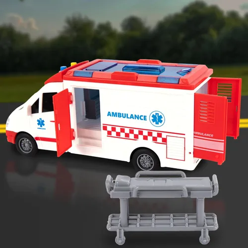 Miniatura 3 de ArtCreativity Camión de juguete de ambulancia para niños, luces y sirena, ambulancia de juguete de rescate a escala 1/16, juguetes de ambulancia