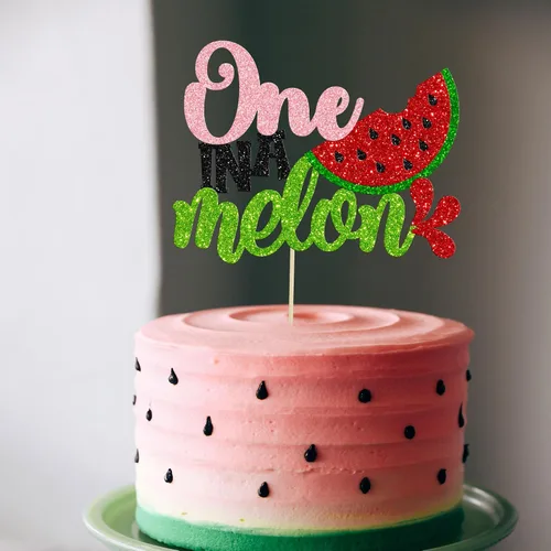 Miniatura 4 de Gyufise 1 decoración de pastel de sandía con purpurina uno en un melón, decoración de pastel de sandía para primer cumpleaños, decoración de pastel