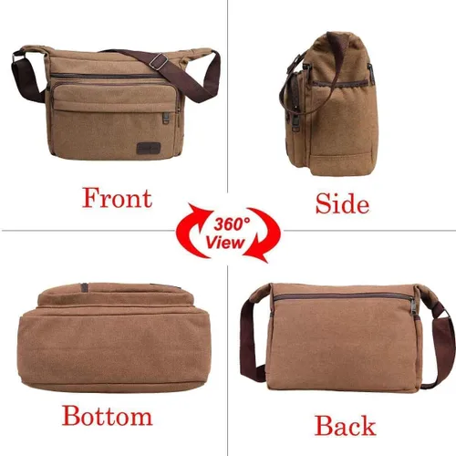Miniatura 3 de JAKAGO Bolsa de mensajero de lona de 13 pulgadas con múltiples bolsillos, bolsa cruzada para uso diario, bolsa para viajes de negocios
