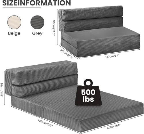 Miniatura 2 de JUIKURY Sofá cama plegable, silla cama convertible con almohada, colchón plegable, sofá cama de dos en uno, sofá cama extraíble portátil, silla cama