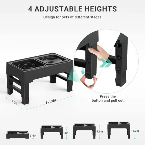 Miniatura 5 de Cuencos elevados para perros, 2 en 1 con comedero lento elevado para perros, con antiderrames, antideslizante, sin sacudidas, cuenco de agua de 4