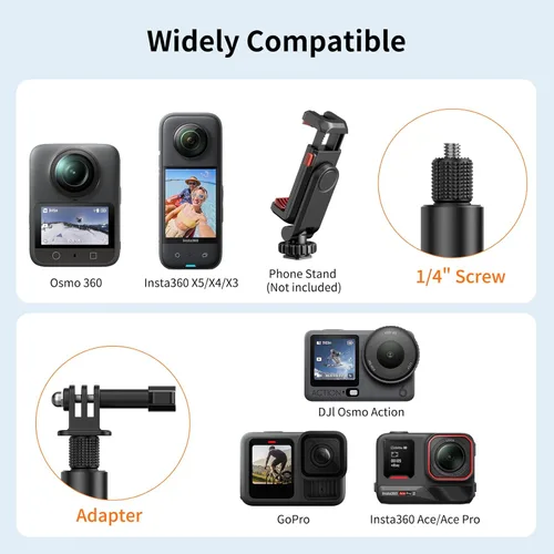 Miniatura 5 de VRIG 63" Invisible Selfie Stick for Insta360 X5/ X4/ X3/ Osmo 360/ AKASO 360/ Xtra 360 Camera, TP-36 Telescopic Extension Pole with GoPro Adapter &
