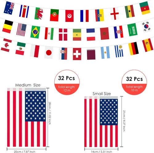 Miniatura 2 de AhfuLife Bandera mundial de 32 países para decoración de fiestas, banderas internacionales de poliéster de doble cara para la Copa del Mundo