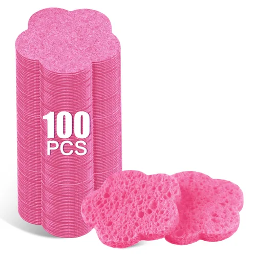 Miniatura 10 de 50 esponjas faciales comprimidas, esponjas faciales naturales, esponjas exfoliantes con forma de flor, reutilizables, el mejor regalo de maquillaje
