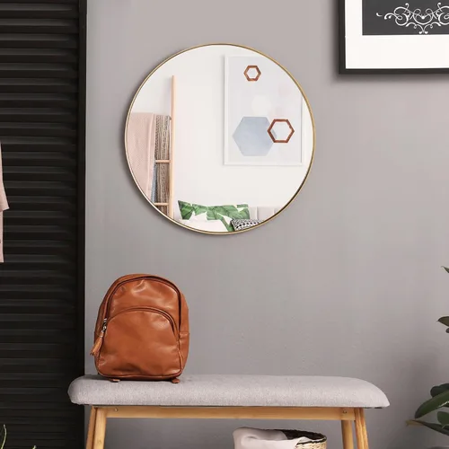 Miniatura 7 de Tangkula Espejo redondo para colgar en la pared de 28 pulgadas, espejo redondo para baño, marco de metal, espejo circular decorativo para baño, sala