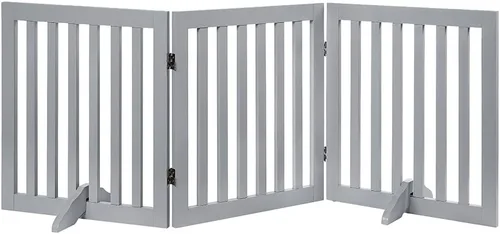Miniatura 23 de unipaws Puerta para mascotas de pie libre de 24 pulgadas de alto para perros y gatos, puertas de madera para puerta, escaleras, valla plegable