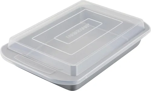 Farberware Bandeja antiadherente para hornear con tapa, molde antiadherente para pasteles con tapa, rectangular, 9 x 13 pulgadas, color gris