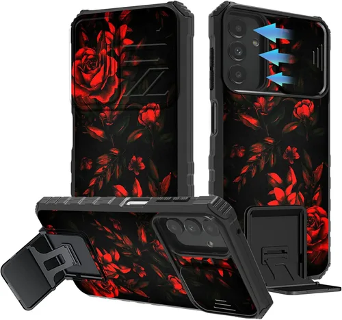 Miniatura 999 de Funda para Samsung Galaxy S22 Ultra 5G, Galaxy S22 Ultra con cubierta de cámara deslizante, funda resistente de doble capa con función atril Black