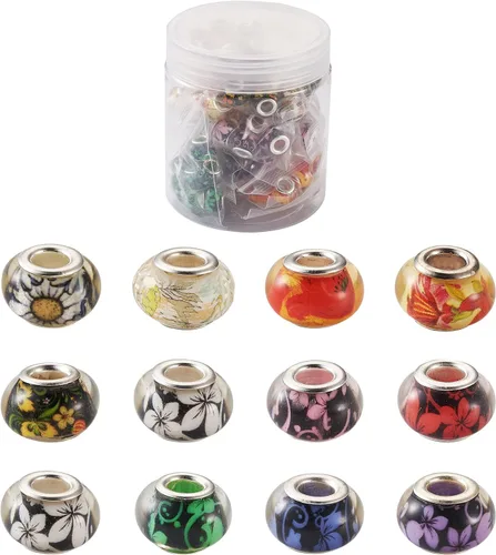 Miniatura 7 de 120 cuentas redondas planas europeas transparentes facetadas grandes con núcleos de latón chapados en plata, cuentas de cristal de imitación