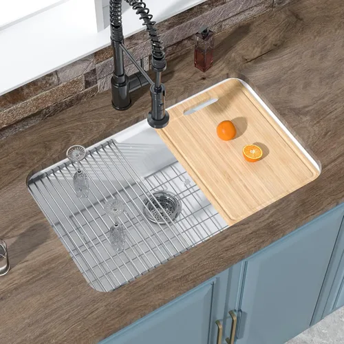 Miniatura 10 de Fregadero de cocina de montaje inferior blanco de 24 x 19 pulgadas, fregadero de barra de arcilla refractaria pequeña de montaje superior de 11