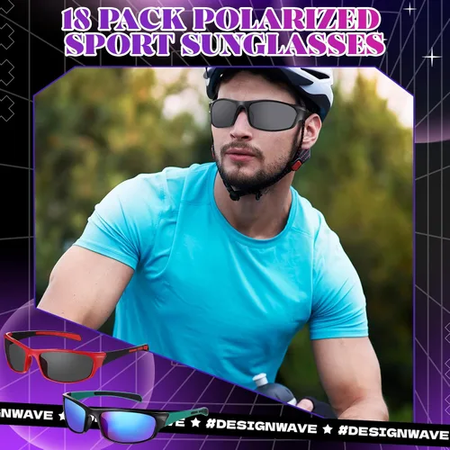 Miniatura 4 de Leumoi 18 pares de gafas de sol deportivas tácticas para correr, gafas de sol para conducción, gafas de motocicleta para hombres, mujeres y jóvenes