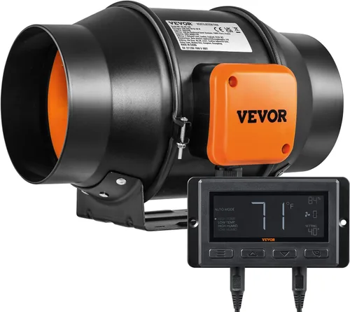Miniatura 11 de VEVOR Ventilador de conducto en línea, 4 pulgadas 205 CFM con controlador de humedad y temperatura, ventilador silencioso de ventilación con motor