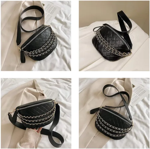 Miniatura 6 de BELLSPIN Riñonera cruzada para mujer, bolsa de hombro acolchada, piel vegana con correa de cadena dorada