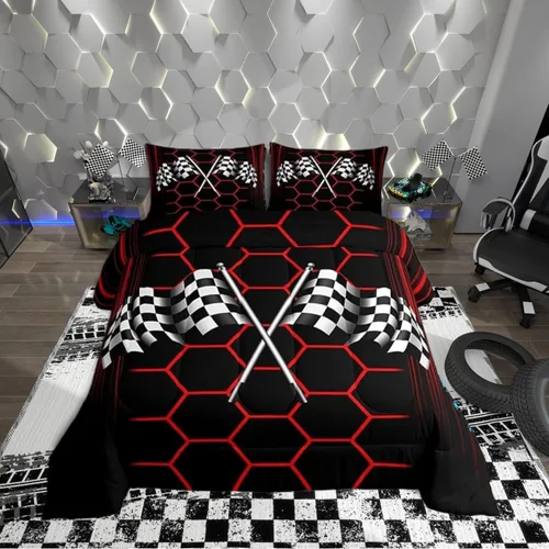 Miniatura 15 de Pixelated Miners - Juego de edredón para niños, tamaño individual, juego de ropa de cama de videojuegos a cuadros geométricos para adolescentes